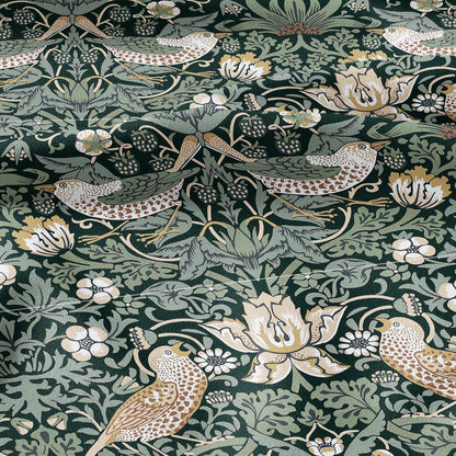 100% LINEN fabric - William Morris Strawberry thief green - British Victorian Art Craft flax - sewing home decor or clothing 3864
