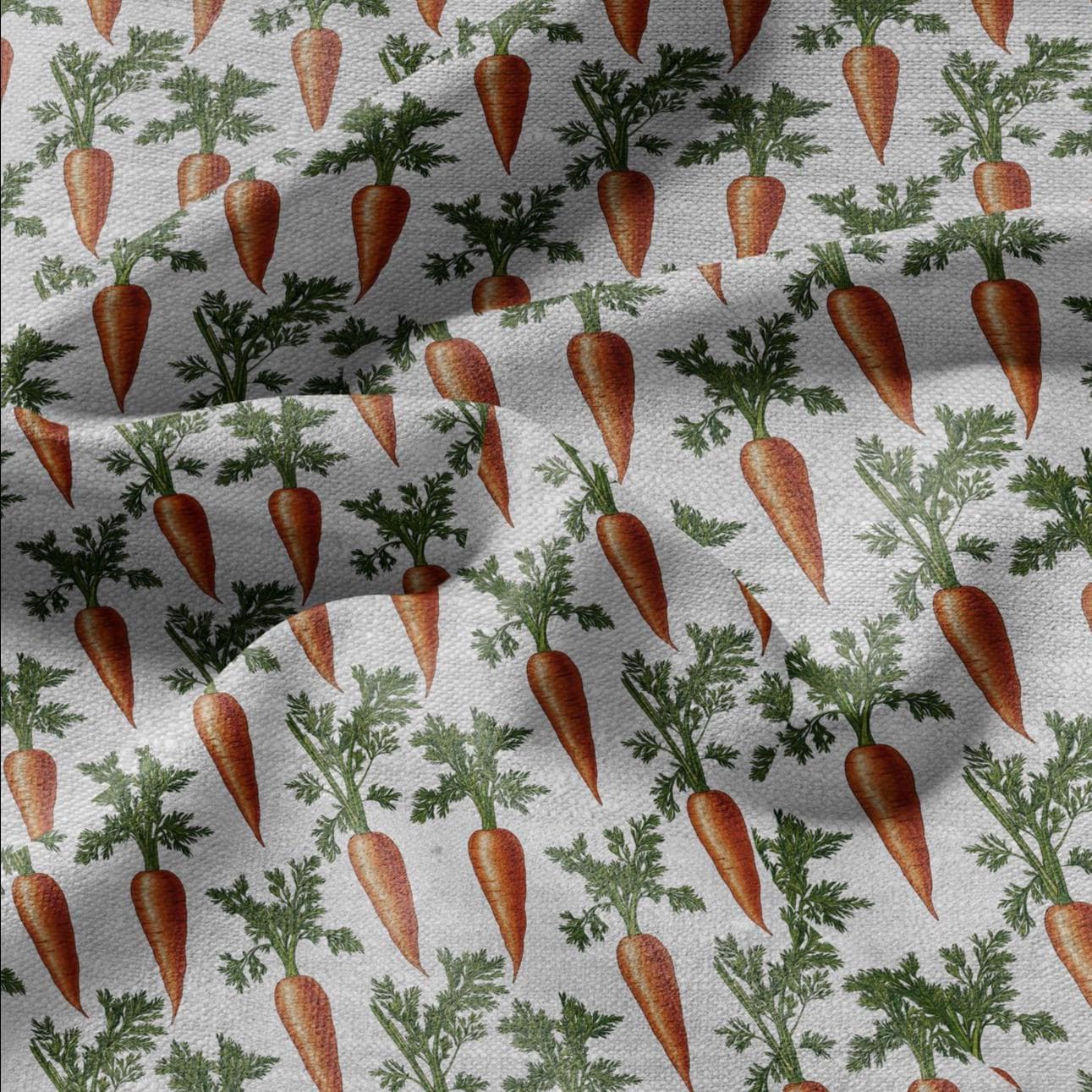 100% LINEN Fabric carrots print - botanical orange green print on oatmeal linen for home decor sewing dress clothing 2371