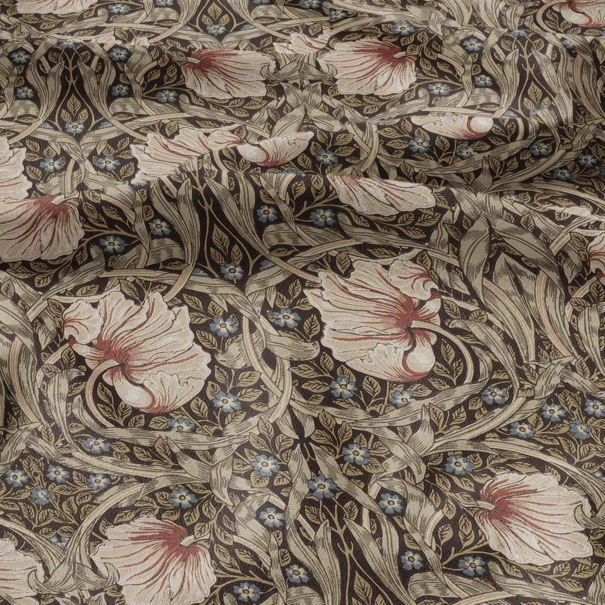 100% LINEN fabric - William Morris Pimpernel walnut brown sage - British Victorian flax - sewing upholstery home decor or clothing 3839