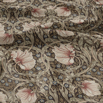 100% LINEN fabric - William Morris Pimpernel walnut brown sage - British Victorian flax - sewing upholstery home decor or clothing 3839