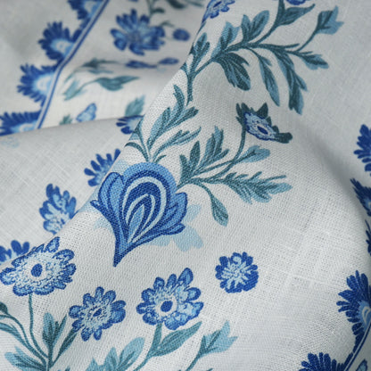 100% LINEN Fabric Floral stripe blue green white - french linen floral upholstery home textile Victorian fabrics 2153