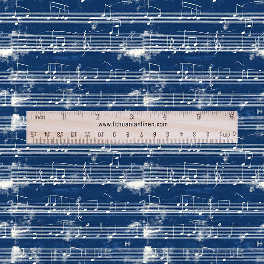 100% LINEN Fabric Music noted indigo blue - linen Fabric by the Yard by LithuanianLinen for upholstery dressmaking curtains home textile
