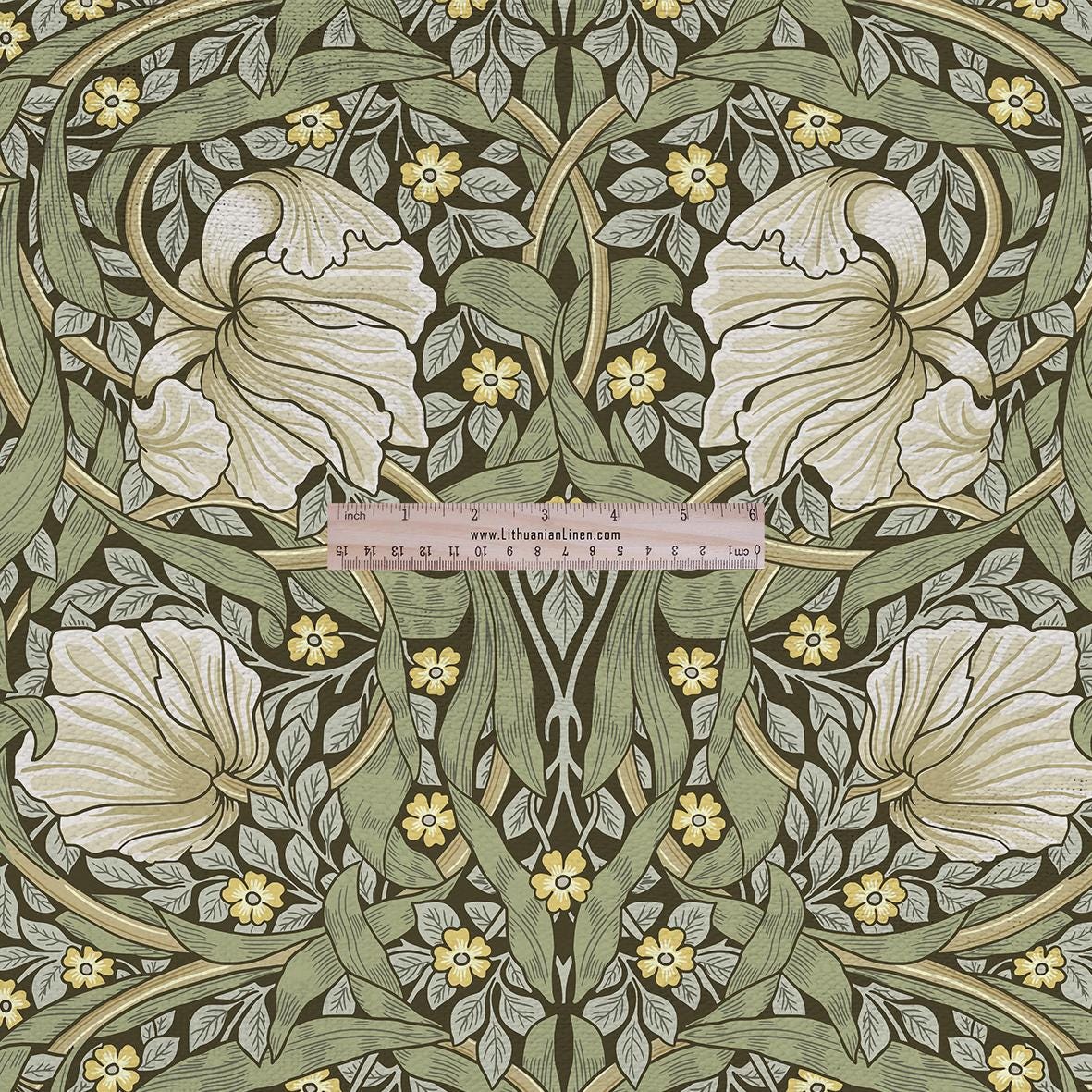 100% LINEN Fabric UPHOLSTERY 12oz - William Morris Pimpernel green print on linen - Victorian art craft - floral upholstery 201