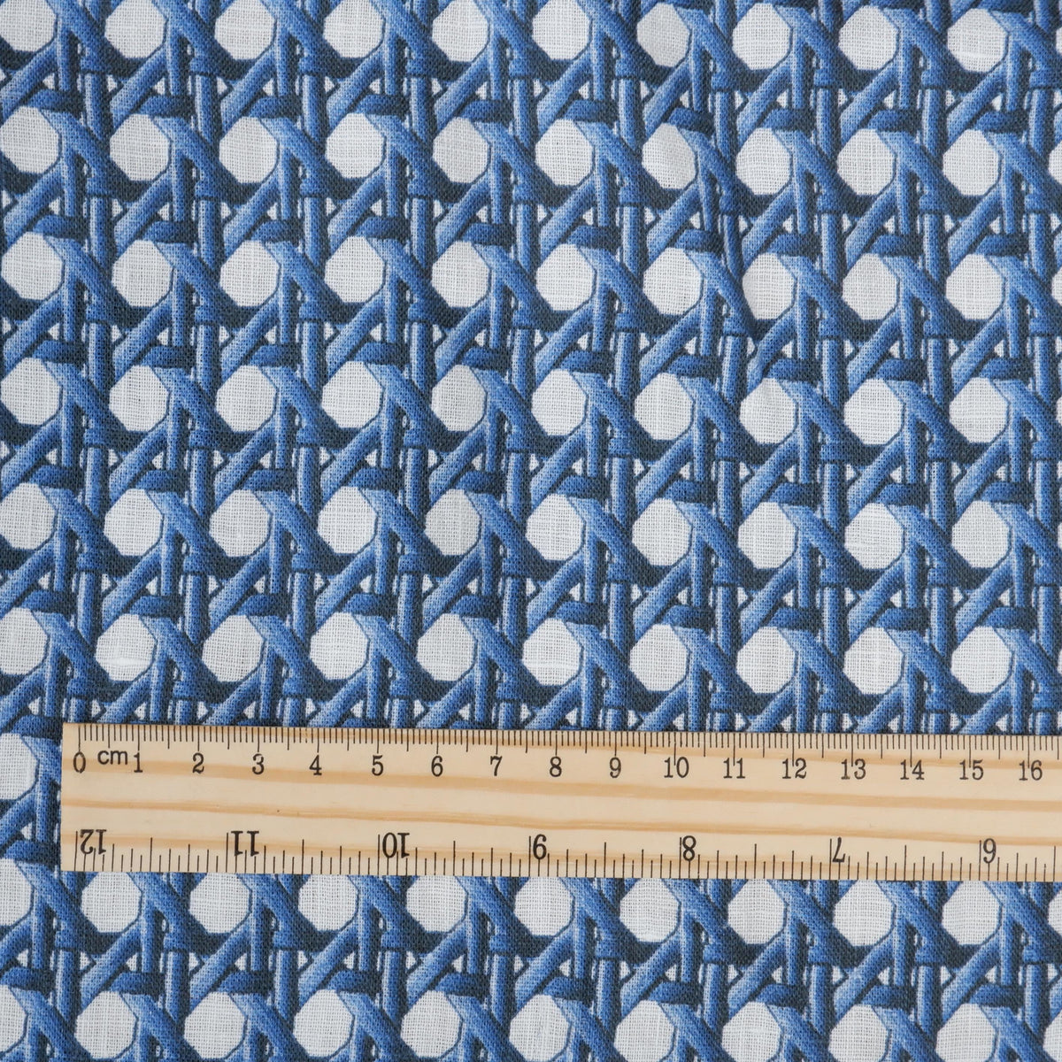 100% LINEN Fabric Blue bamboo trellis - botanical textile artisan fabrics blue white 3687