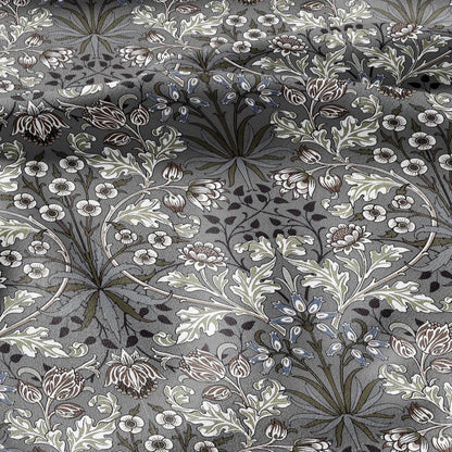 100% LINEN Fabric William Morris hyacinth grey print - Modern vintage botanical - Victorian Art Craft gray 3151