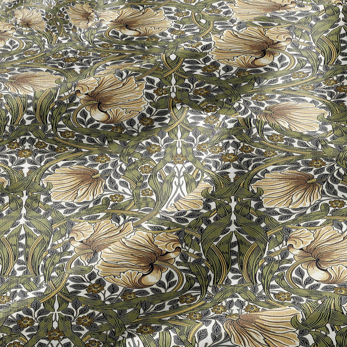 100% LINEN fabric - William Morris Pimpernel olive green beige - British Victorian Art Craft flax - sewing home decor or clothing 3816