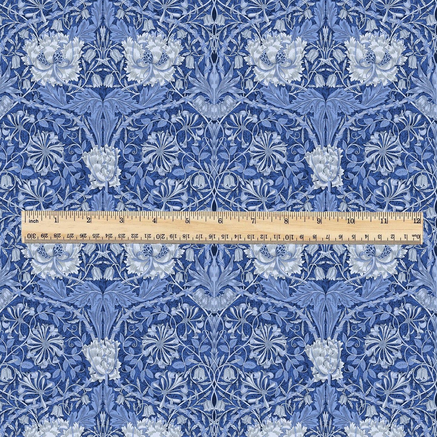 100% linen fabric William Morris Honeysuckle blueprint - Victorian Art crafts - Historical pattern fabric upholstery dress making 3278