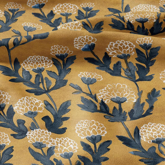 100% LINEN Fabric floral block print - modern vintage floral linen fabric for upholstery or home decor 2794