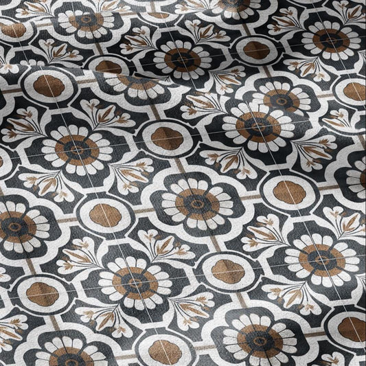 100% LINEN Fabric brown grey tiles - Modern vintage - heavy linen fabric for upholstery home decor 3115