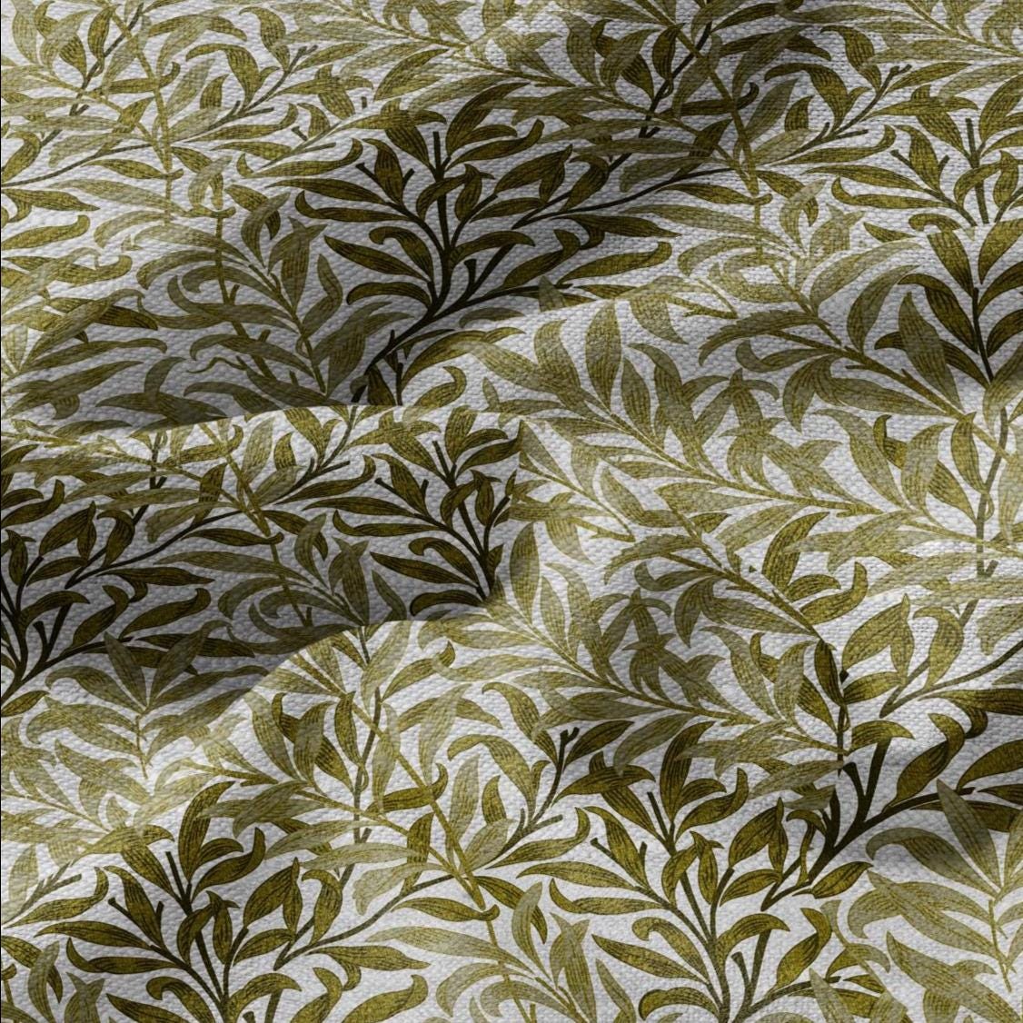 100% LINEN Fabric William Morris Bough Willow - oatmeal natur linen fabric with botanical print - Victorian Art Craft Historical 3177