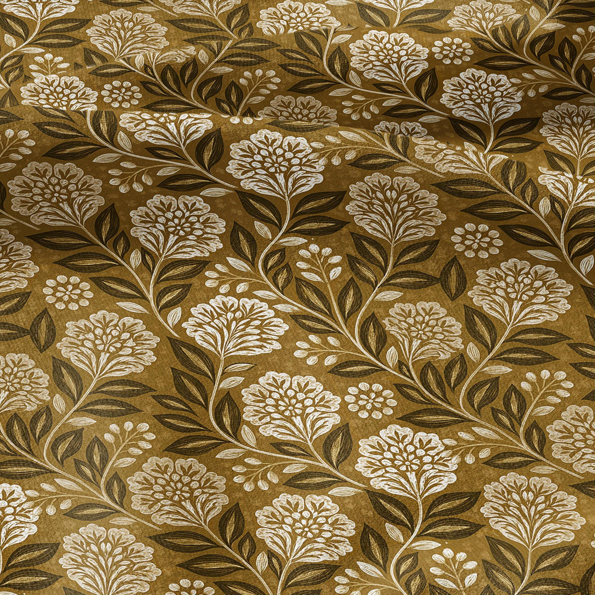 100% LINEN Fabric block print mustard flower - linen fabric with floral print -heavy linen fabric for upholstery home decor 3796