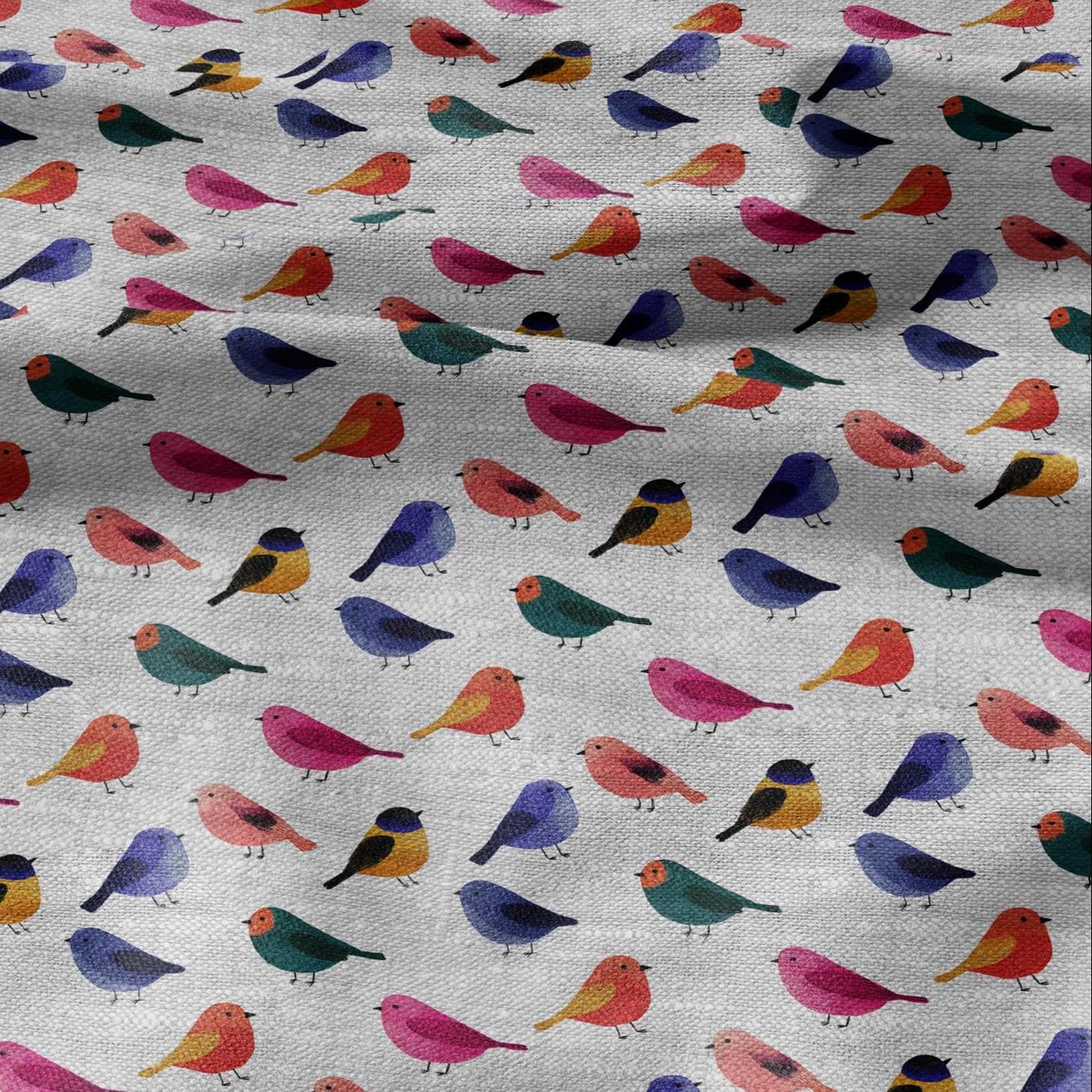 100% LINEN Fabric Colorful birds print on oatmeal natur linen- animal modern - sewing clothing home textile light upholstery 2887