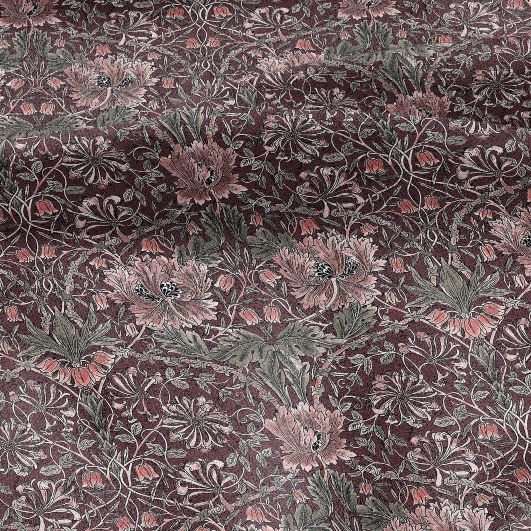 100% linen fabric William Morris Honeysuckle red print - Victorian Art crafts - Historical  upholstery dress making 3292