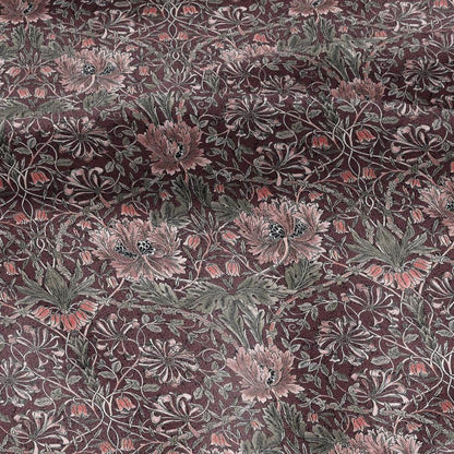 100% linen fabric William Morris Honeysuckle red print - Victorian Art crafts - Historical  upholstery dress making 3292