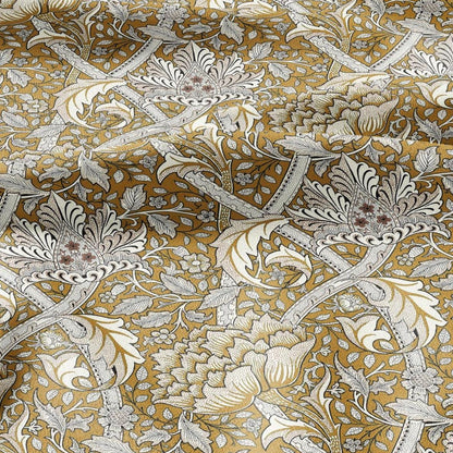 100% LINEN Fabric William Morris windrush mustard yellow print - British linen floral upholstery home textile Victorian fabrics 2735