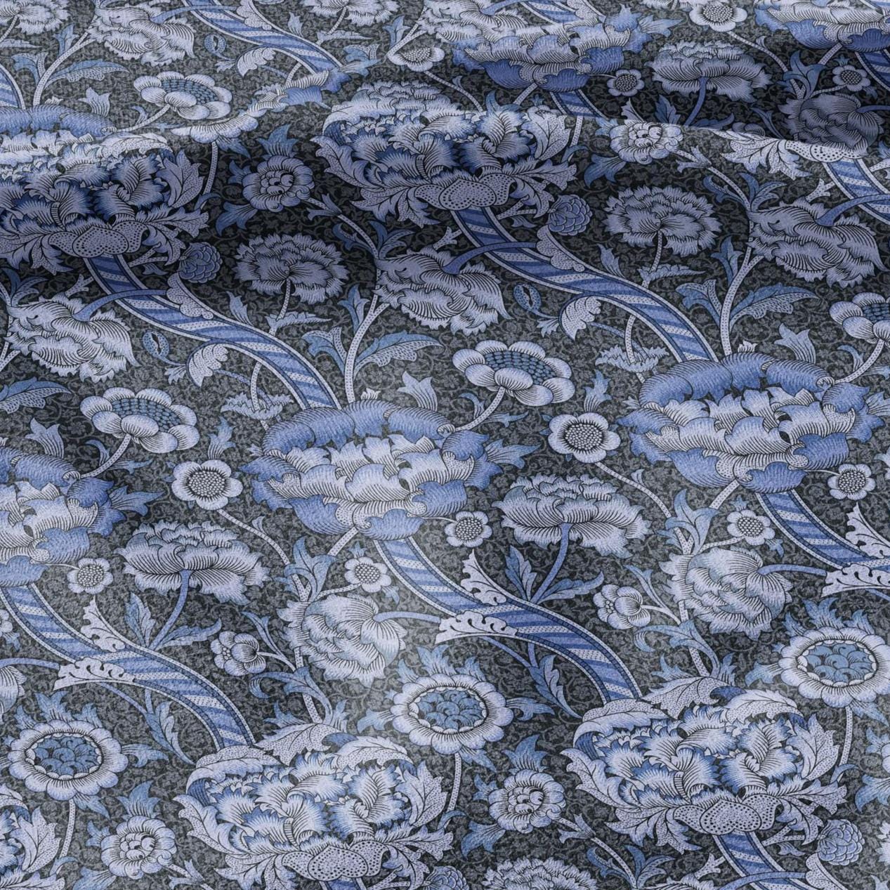 William Morris Wandle blue print on 100% LINEN - Victorian Art crafts linen Fabric - botanical Historical upholstery home textile 3163