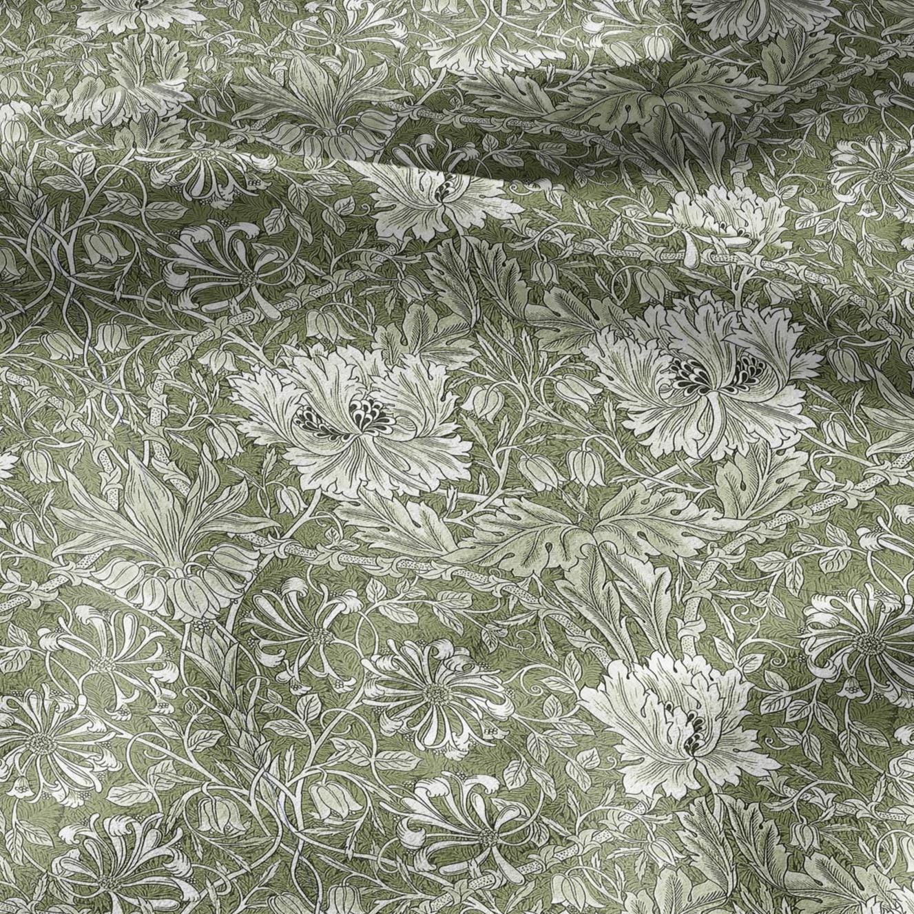 100% linen fabric William Morris Honeysuckle green print - Victorian Art crafts - Historical pattern fabric upholstery dress making 3273