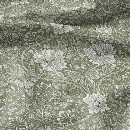 100% linen fabric William Morris Honeysuckle green print - Victorian Art crafts - Historical pattern fabric upholstery dress making 3273