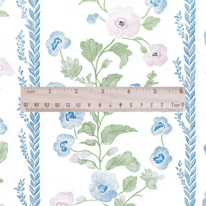 100% LINEN Fabric floral stripe print - oatmeal neutral fabric pink blue green - linen fabric upholstery home decor dressmaking 2089