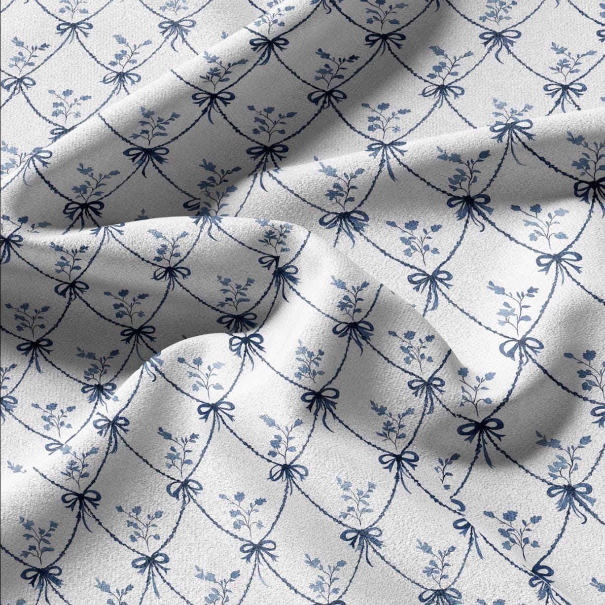 100% linen fabric Blue white diamond lattice print - Large Scale Botanical Damask Pattern for Upholstery Curtains Home Decor 3426