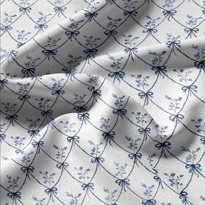100% linen fabric Blue white diamond lattice print - Large Scale Botanical Damask Pattern for Upholstery Curtains Home Decor 3426