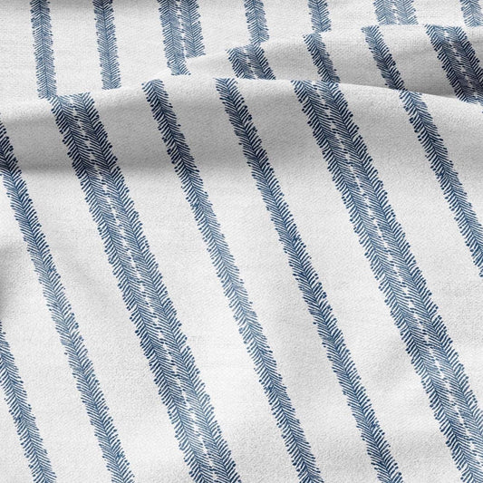 100% LINEN Fabric Herringbone blue stripe print - Modern vintage coastal nautical - heavy linen fabric for upholstery home decor 3089