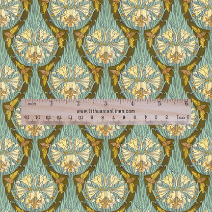 100% linen Cicada prints fabric for Curtain Upholstery Cushion - Butterfly floral print fabric for dress making sewing