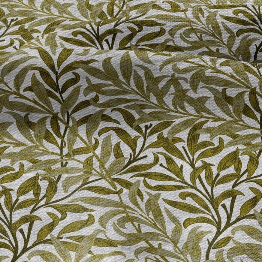 100% LINEN Fabric William Morris Bough Willow - oatmeal natur linen fabric with botanical print - Victorian Art Craft Historical 3177