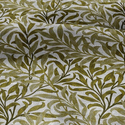 100% LINEN Fabric William Morris Bough Willow - oatmeal natur linen fabric with botanical print - Victorian Art Craft Historical 3177