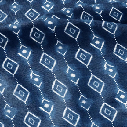 100% LINEN Fabric indigo blue print - Shibori abstract stripe square - upholstery curtains dress making 2985