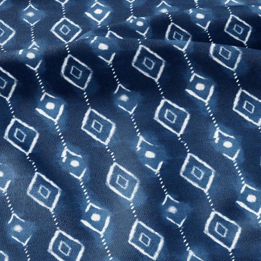 100% LINEN Fabric indigo blue print - Shibori abstract stripe square - upholstery curtains dress making 2985