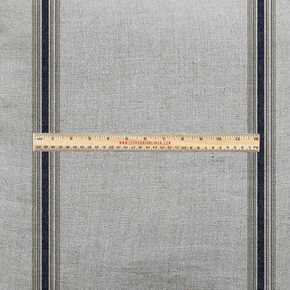100% LINEN Fabric UPHOLSTERY 12oz - Belgian ticking stripe on natural taupe grey linen - Modern vintage upholstery 2819