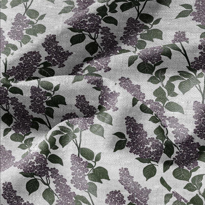100% LINEN Fabric print lilac flower print - oatmeal linen fabric floral botanical - heavy for home decor clothing 2355