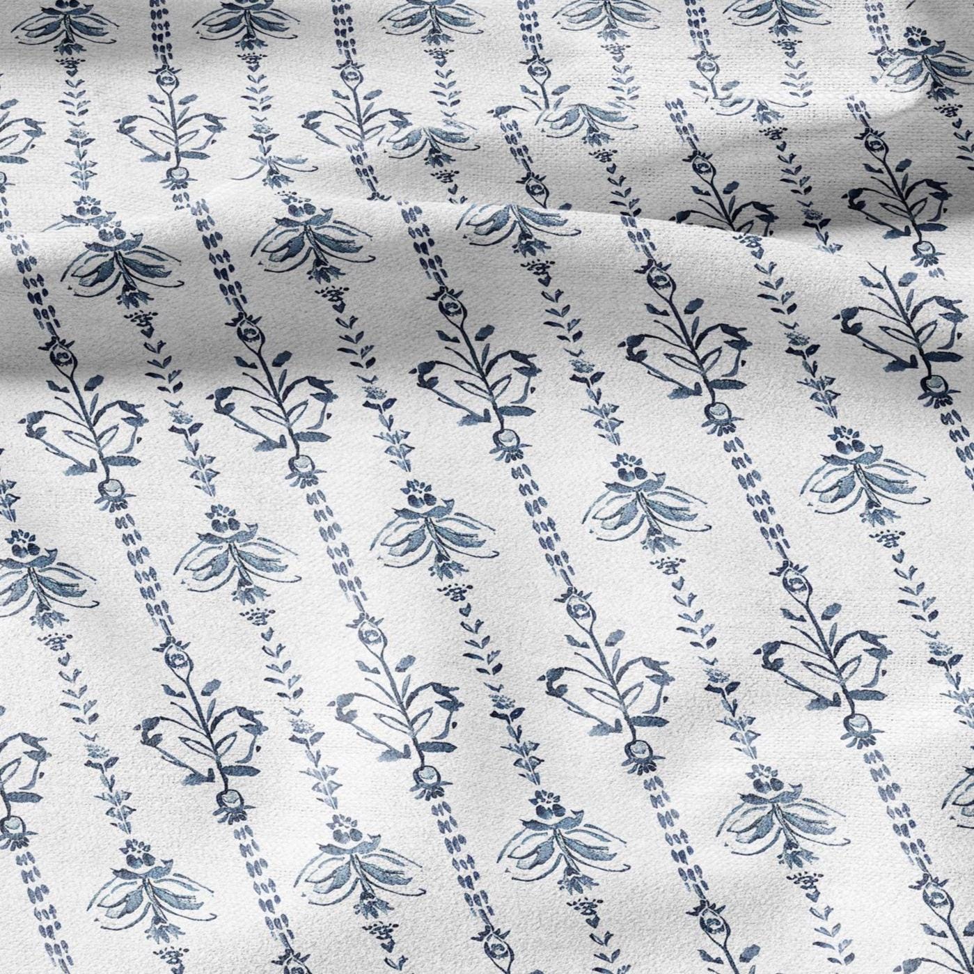 100% LINEN Fabric stripe print blue linen - floral fabric for upholstery home decor dress making 2359