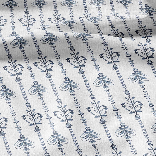 100% LINEN Fabric stripe print blue linen - floral fabric for upholstery home decor dress making 2359