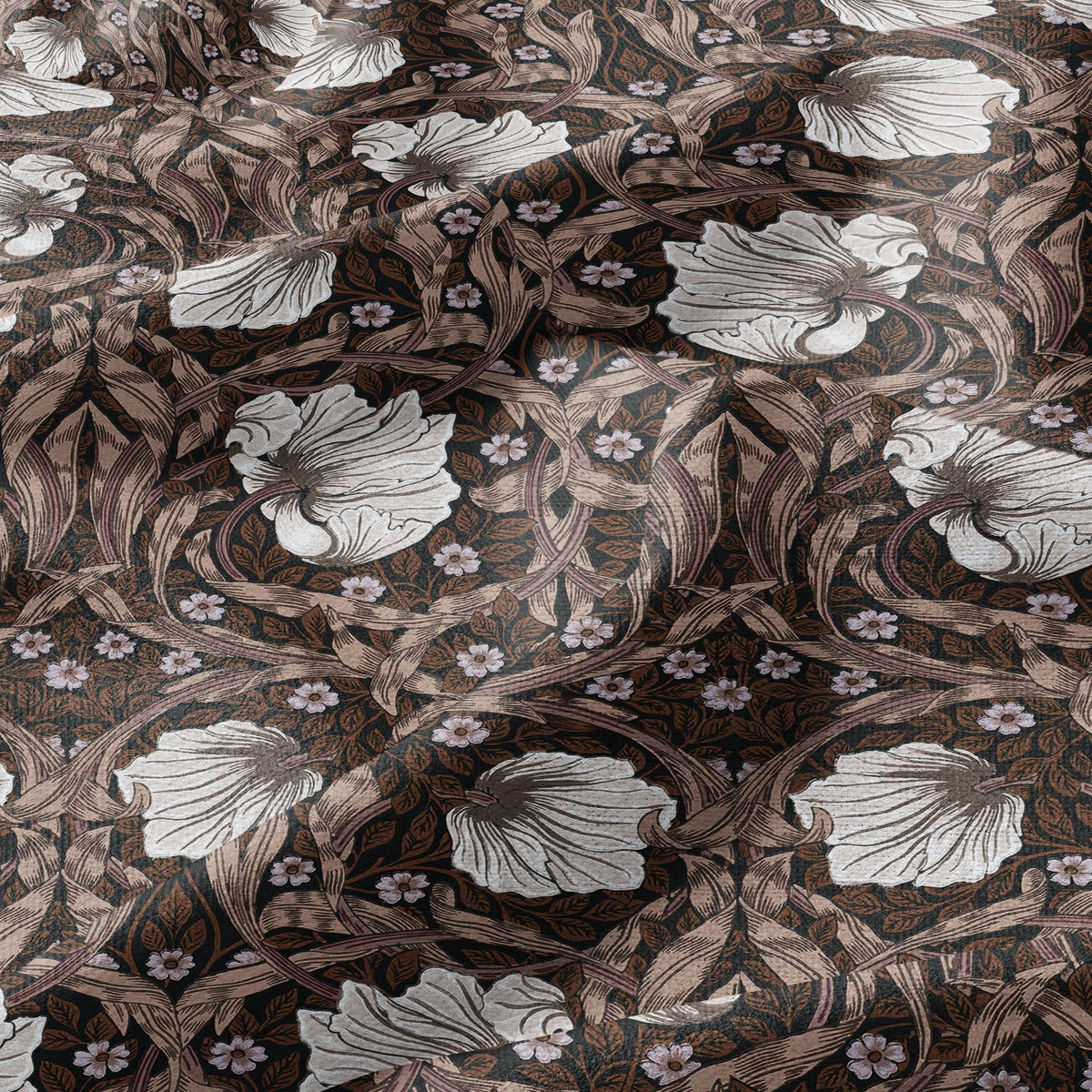 100% LINEN fabric - William Morris Pimpernel chocolate - British Victorian Art Craft flax - sewing upholstery home decor or clothing 3835