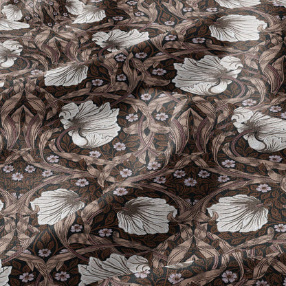 100% LINEN fabric - William Morris Pimpernel chocolate - British Victorian Art Craft flax - sewing upholstery home decor or clothing 3835