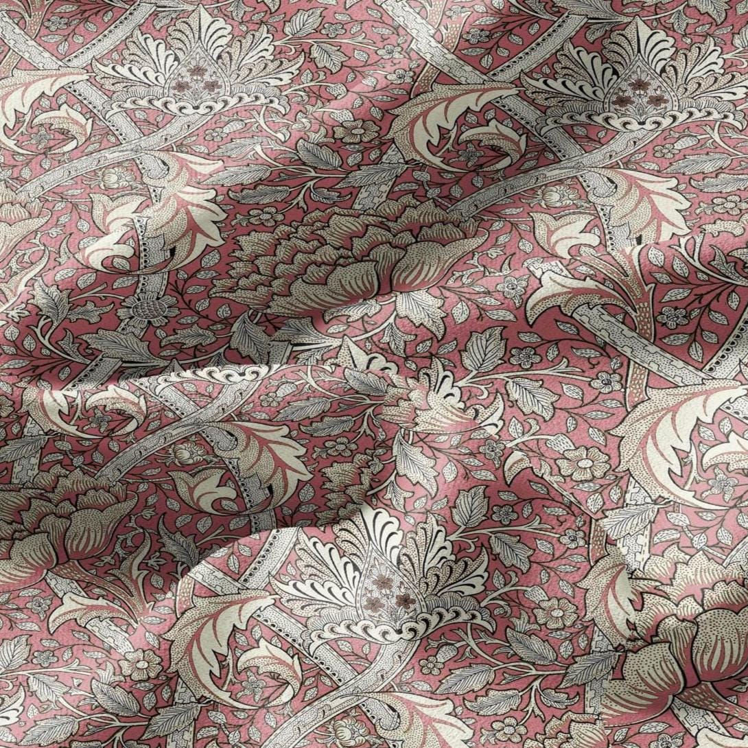 100% LINEN Fabric William Morris windrush pink print - British linen floral upholstery home textile Victorian fabrics 2738
