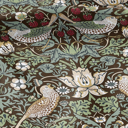 100% LINEN fabric - William Morris Strawberry thief brown green - British Victorian Art Craft flax - sewing home decor or clothing 3867
