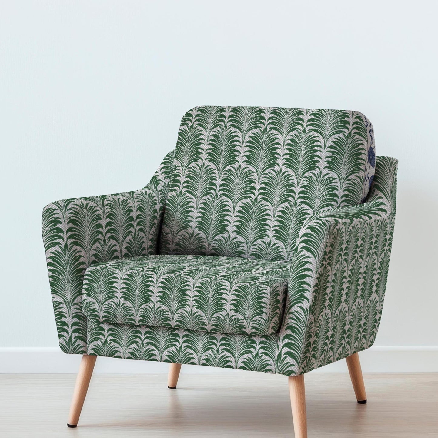 100% LINEN Fabric UPHOLSTERY 12oz - green palm leaves block print on oatmeal linen - Modern vintage Victorian floral upholstery 2306