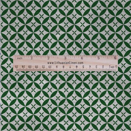 100% LINEN Fabric Geometric green print - mid-century modern green print on linen for upholstery curtains dress making 2648
