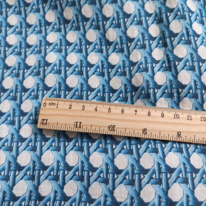100% LINEN Fabric Blue bamboo trellis - botanical textile artisan fabrics blue white 3687