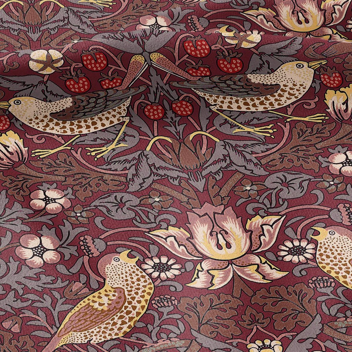 100% LINEN fabric - William Morris Strawberry thief burgundy red - British Victorian Art Craft flax - sewing home decor or clothing 3868
