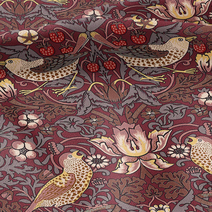 100% LINEN fabric - William Morris Strawberry thief burgundy red - British Victorian Art Craft flax - sewing home decor or clothing 3868