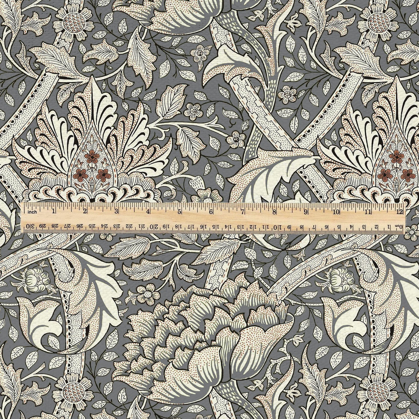 100% LINEN Fabric William Morris windrush gray print - British linen floral upholstery home textile Victorian fabrics 2737
