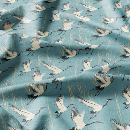 100% LINEN Fabric Cranes print - animal linen fabric with bird print for upholstery home decor curtains pillowcases dress making