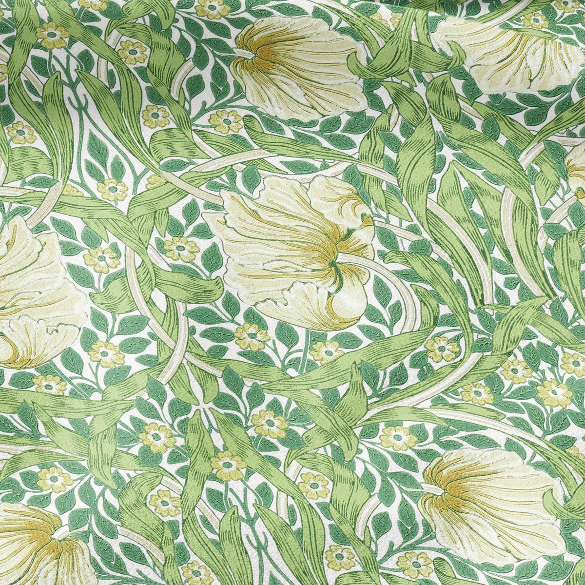 100% LINEN fabric - William Morris Pimpernel leave green - British Victorian Art Craft flax - sewing upholstery home decor or clothing 3812