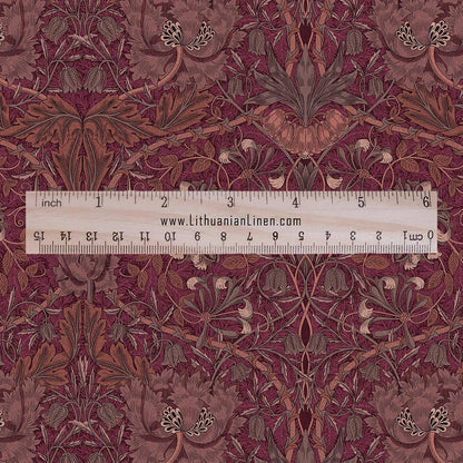100% linen fabric William Morris Honeysuckle red print - Victorian Art crafts - Historical pattern fabric upholstery dress making 2979R