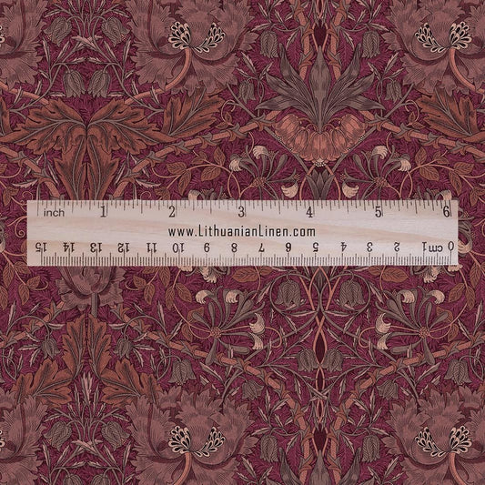 100% linen fabric William Morris Honeysuckle red print - Victorian Art crafts - Historical pattern fabric upholstery dress making 2979R