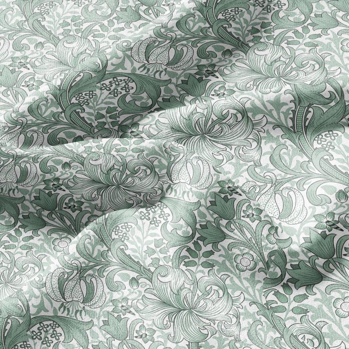 William Morris Golden Lily sage green 100% LINEN Fabric - British linen floral upholstery home textile Victorian fabrics 3234
